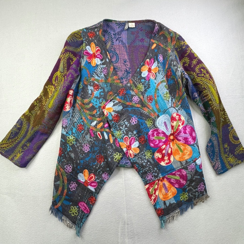 Anu Embroidered Open Front Cardigan Small